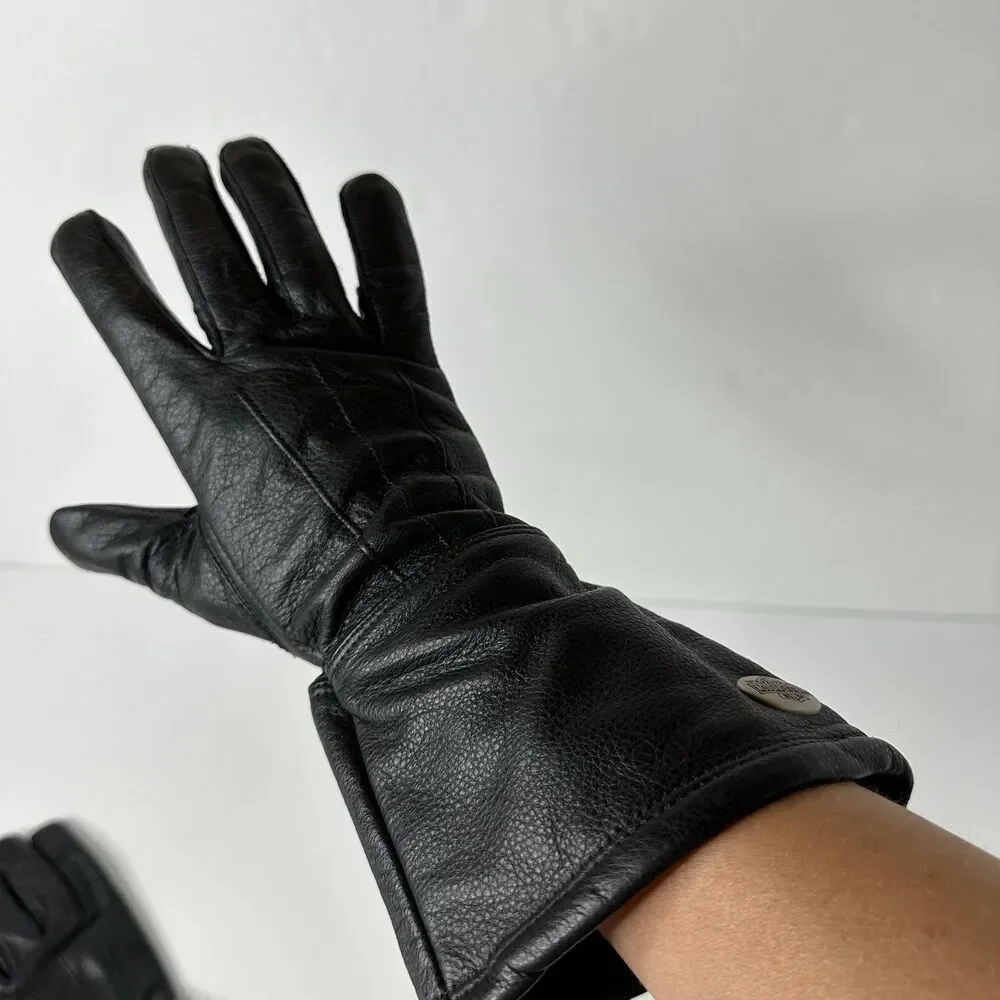 Harley Davidson Black Leather Gauntlet Gloves Womens XS Riding Motorcycle Padded